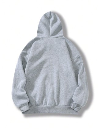 Letter Graphic Kangaroo Pocket Drawstring Thermal Lined Hoodie