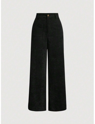 Solid Corduroy Straight Leg Pants