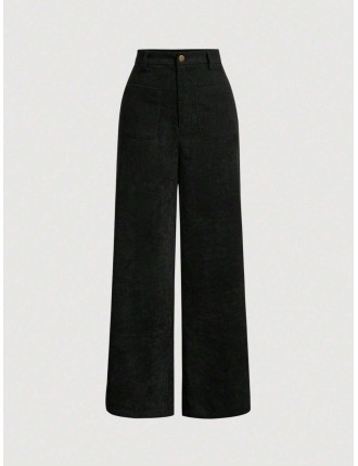 Solid Corduroy Straight Leg Pants