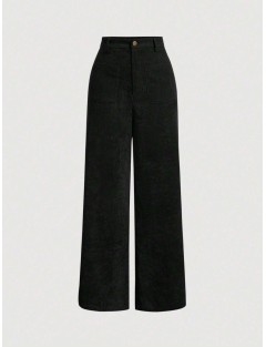 Solid Corduroy Straight Leg Pants