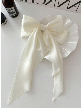 2pcs Women's Oversized Black & White Satin Butterfly Bow Hair Clip