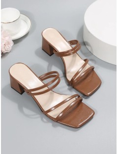 Versatile Chunky Heeled Brown High Heels, Strap Open Toe Roman Shoes